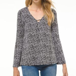 Michael Kors Black White Marled Top Wide Bell Sleeve Size XXL